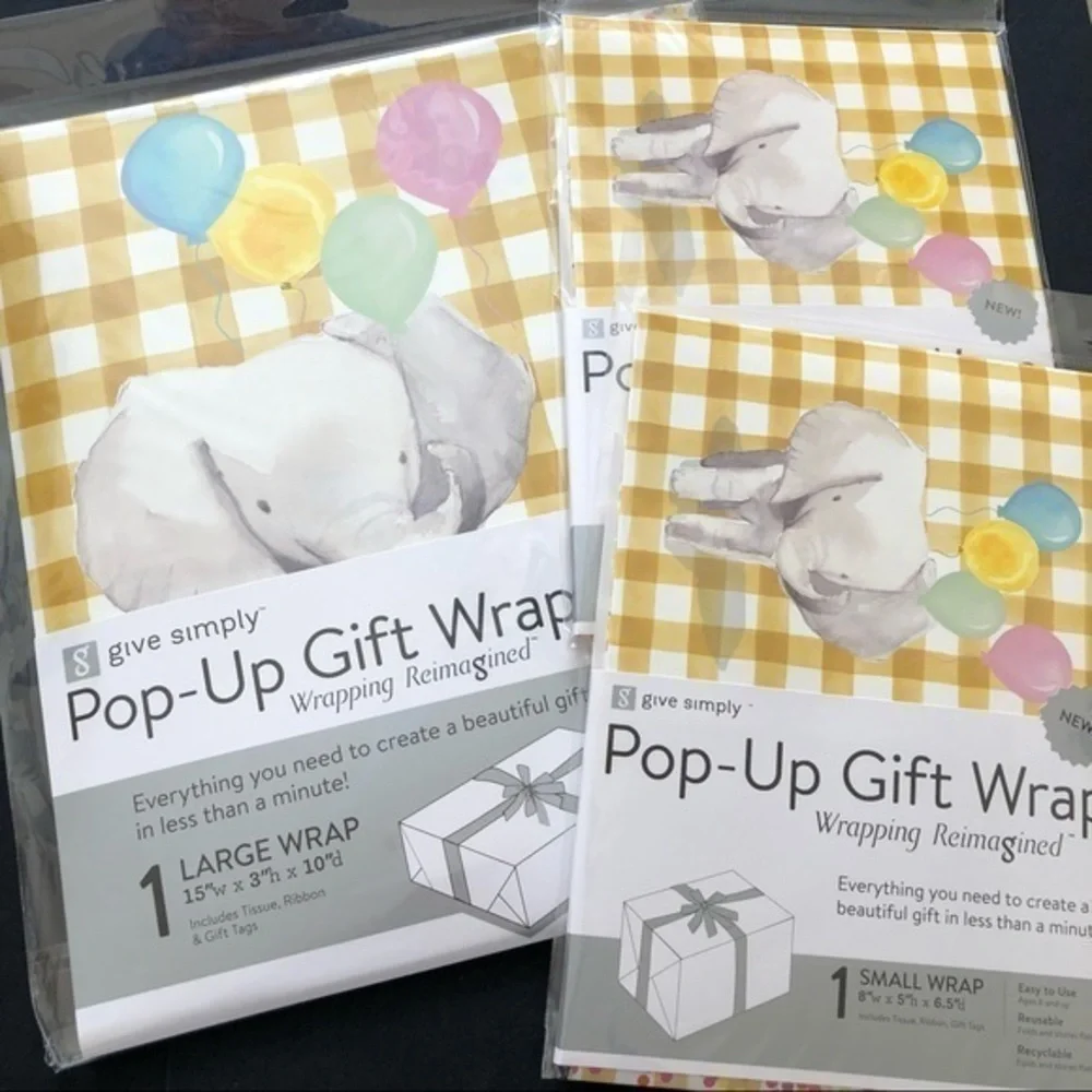 Gift Boxes for Baby Bundle of 3 --1 large 2 small Elephant & Balloons Plaid